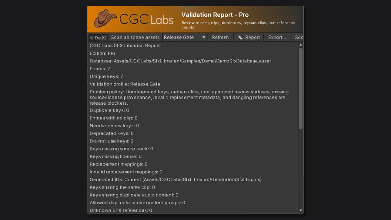 SFX Librarian release gate report showing checks and pass status